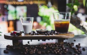 water glass coffee beans