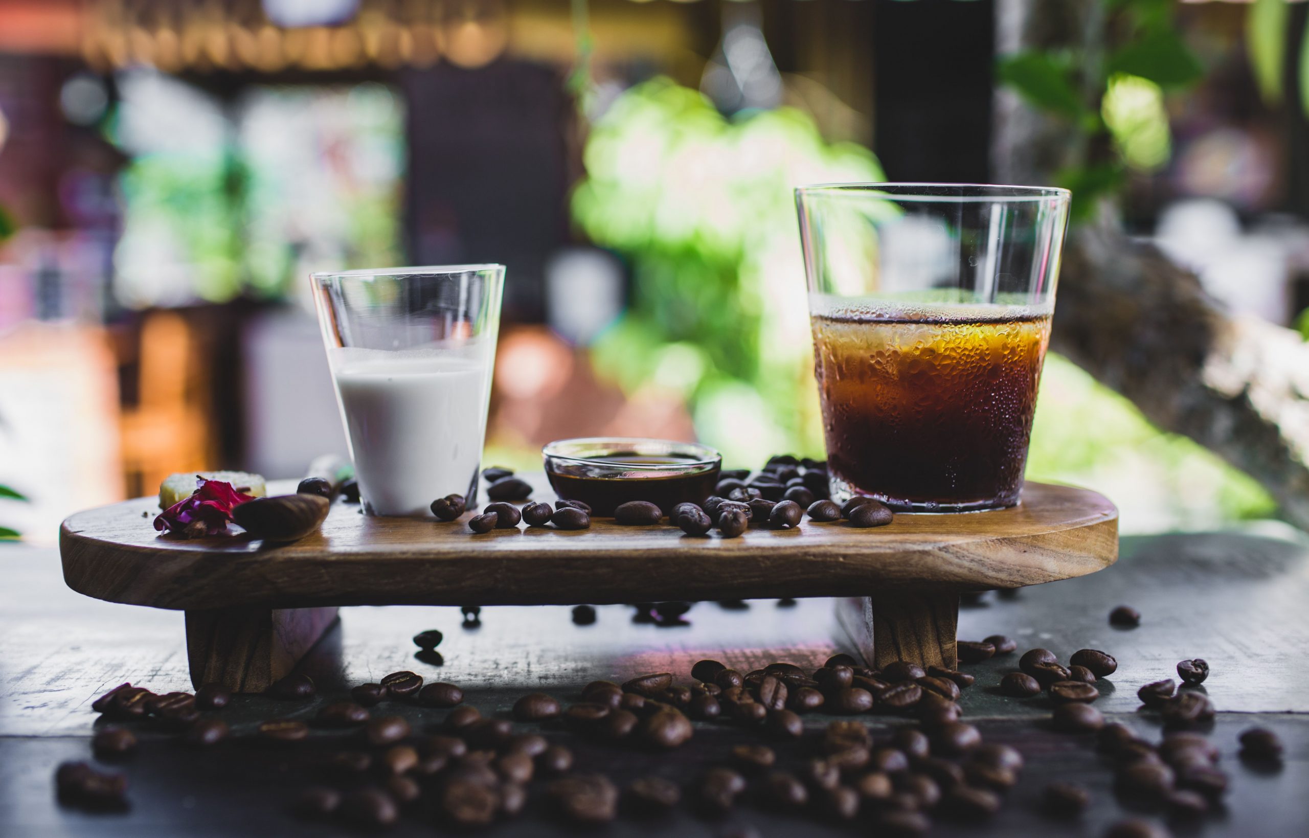 water glass coffee beans