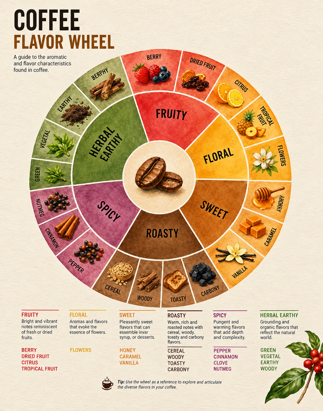 Coffee Flavor Wheel: Aroma & Taste Guide Poster