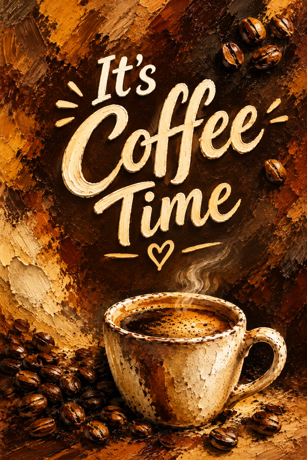 It’s Coffee Time Poster | Textured Oil Painting Style Coffee Wall Art