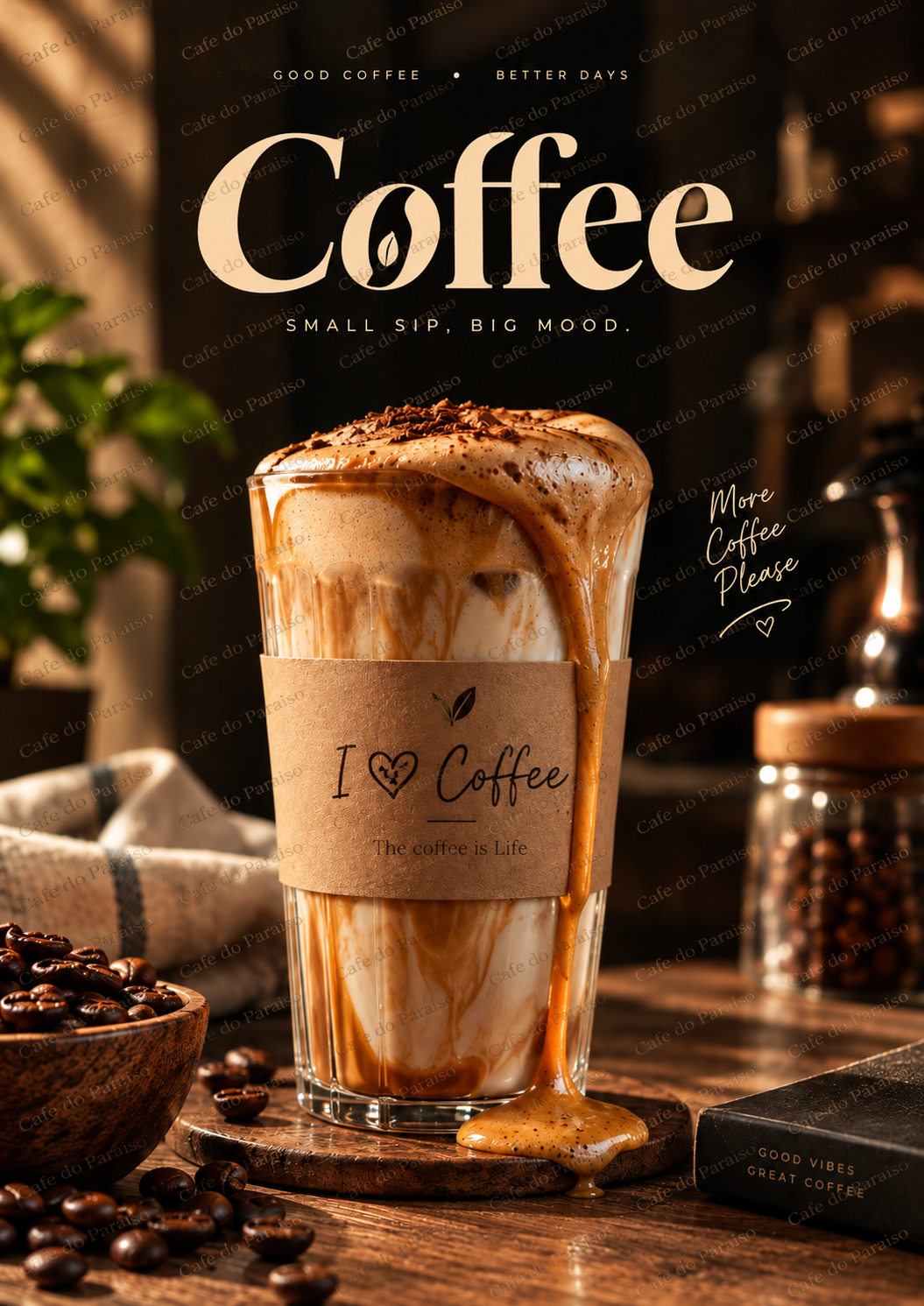 Small Sip Big Mood Coffee Poster: Dalgona Iced Coffee Wall Art